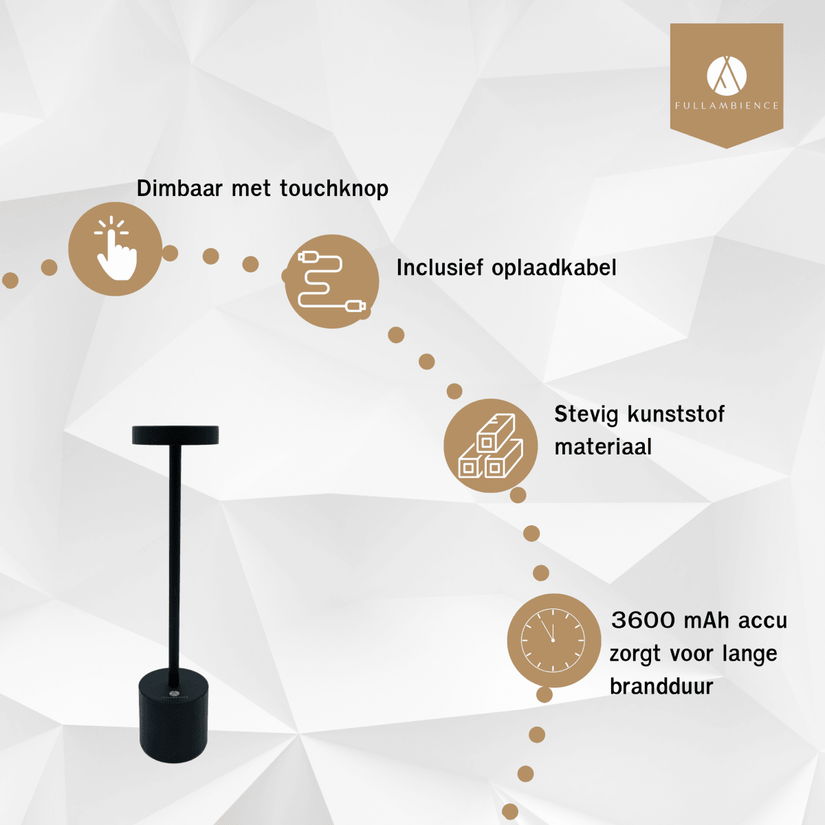 Fullambience Bright Oplaadbare Tafellamp 3 LED-kleuren Zwart - Fullambience