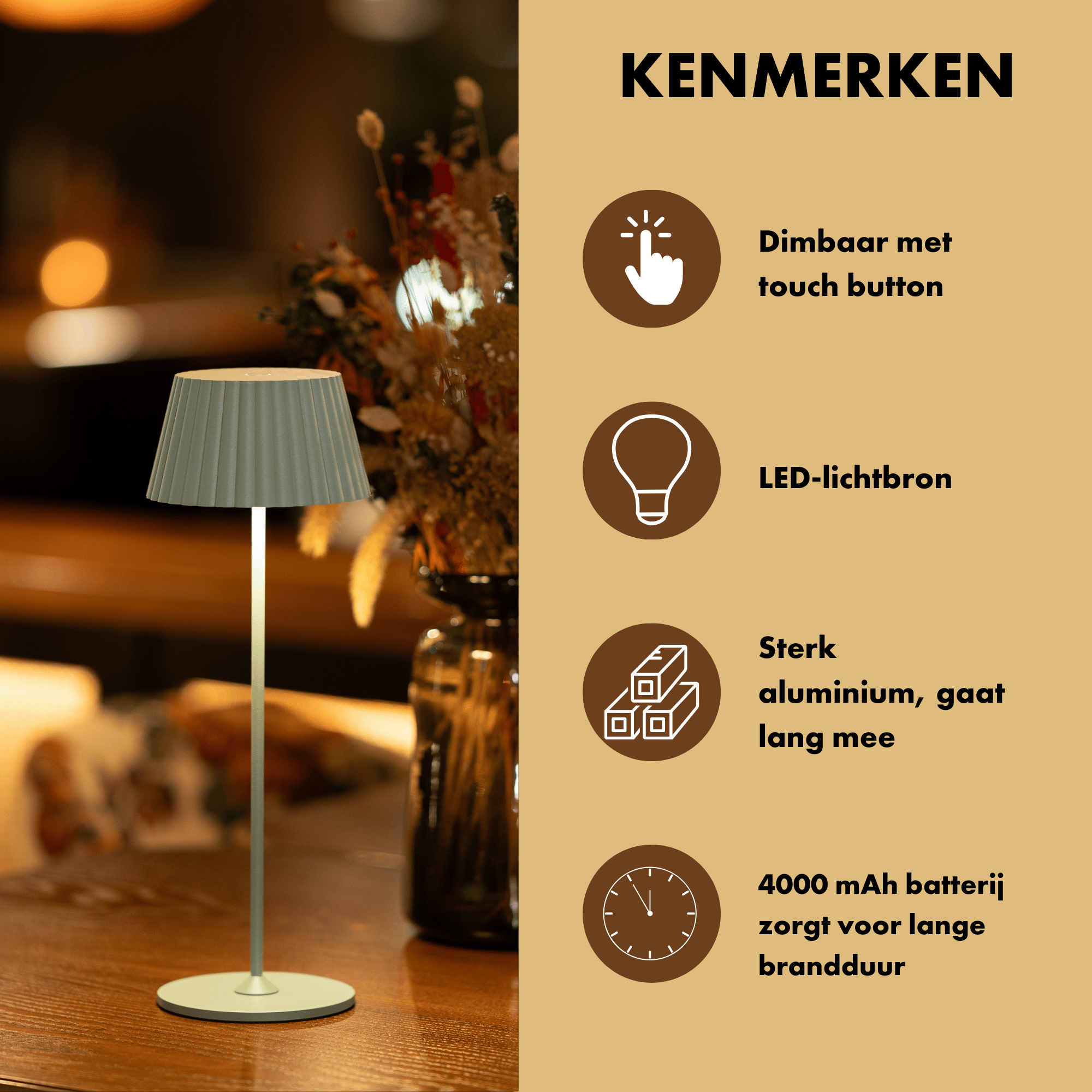 Fullambience Minty Ribble - Mintgroene Draadloze Tafellamp