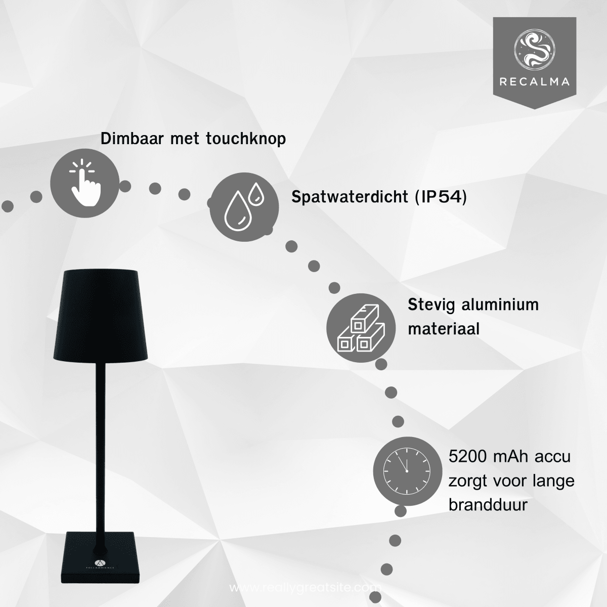 Fullambience Stabillo Oplaadbare Tafellamp Zwart - Fullambience