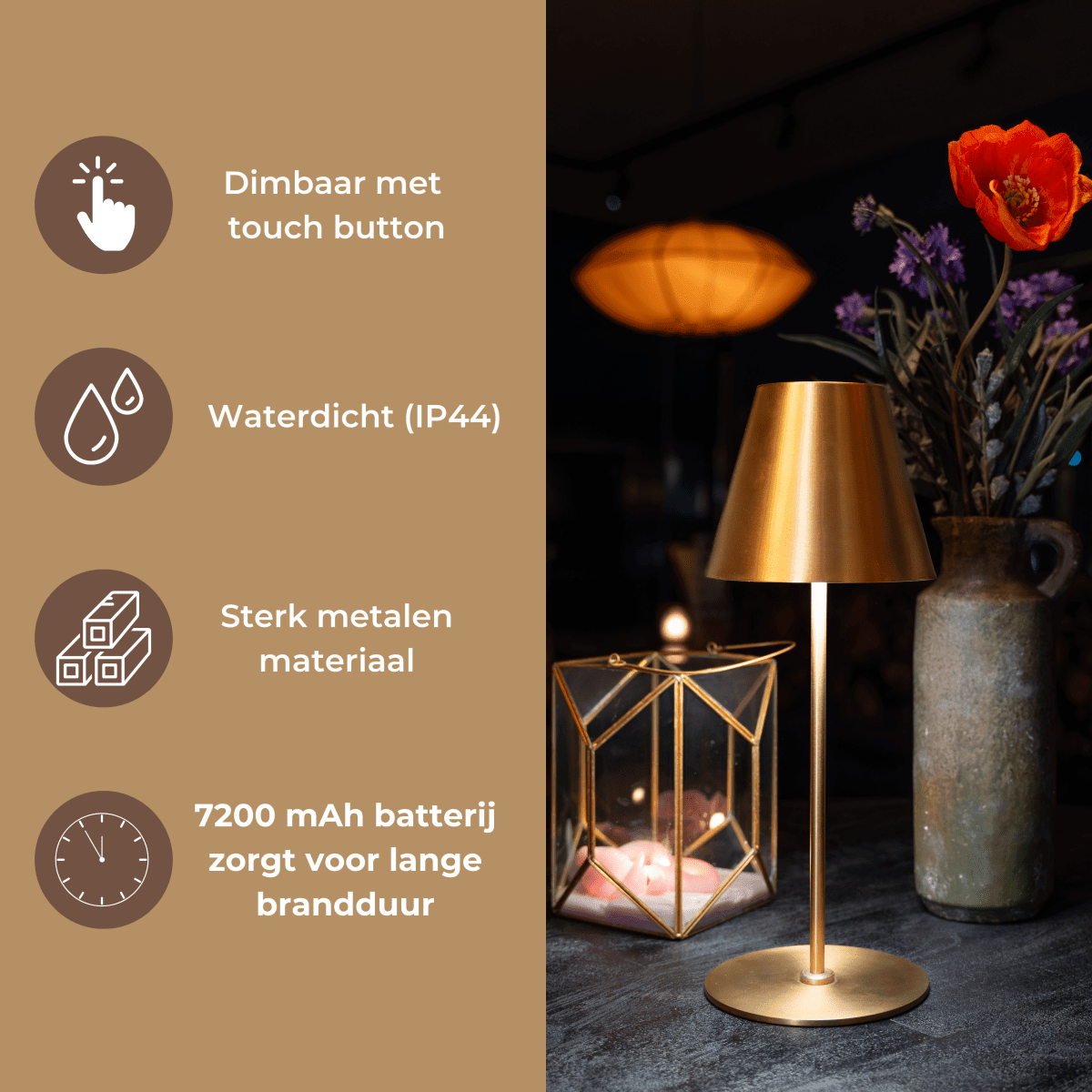 Fullambience Stable Oplaadbare Tafellamp met Oplaadvoet goud - Fullambience
