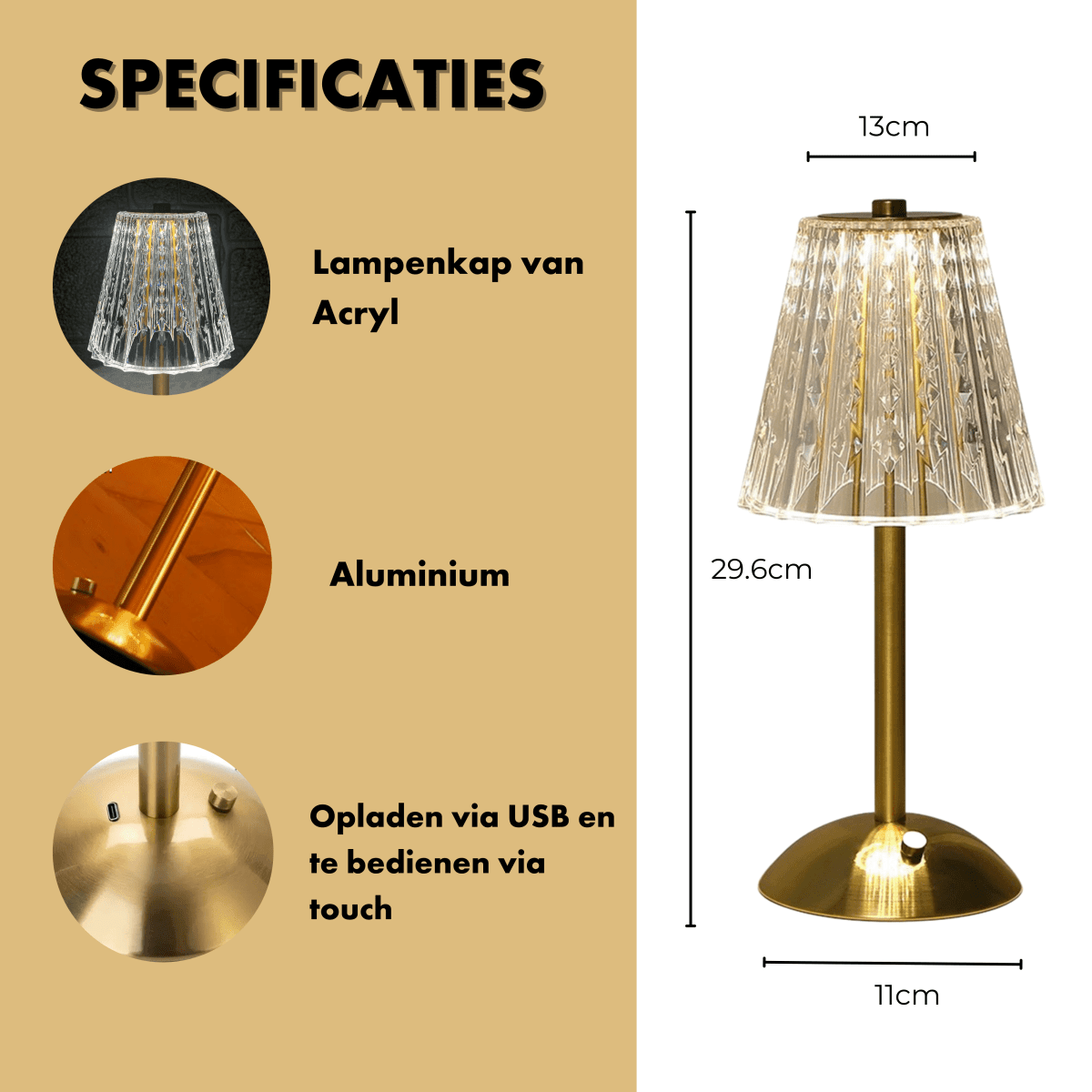 Fullambience Classic oplaadbare tafellamp goud - Fullambience
