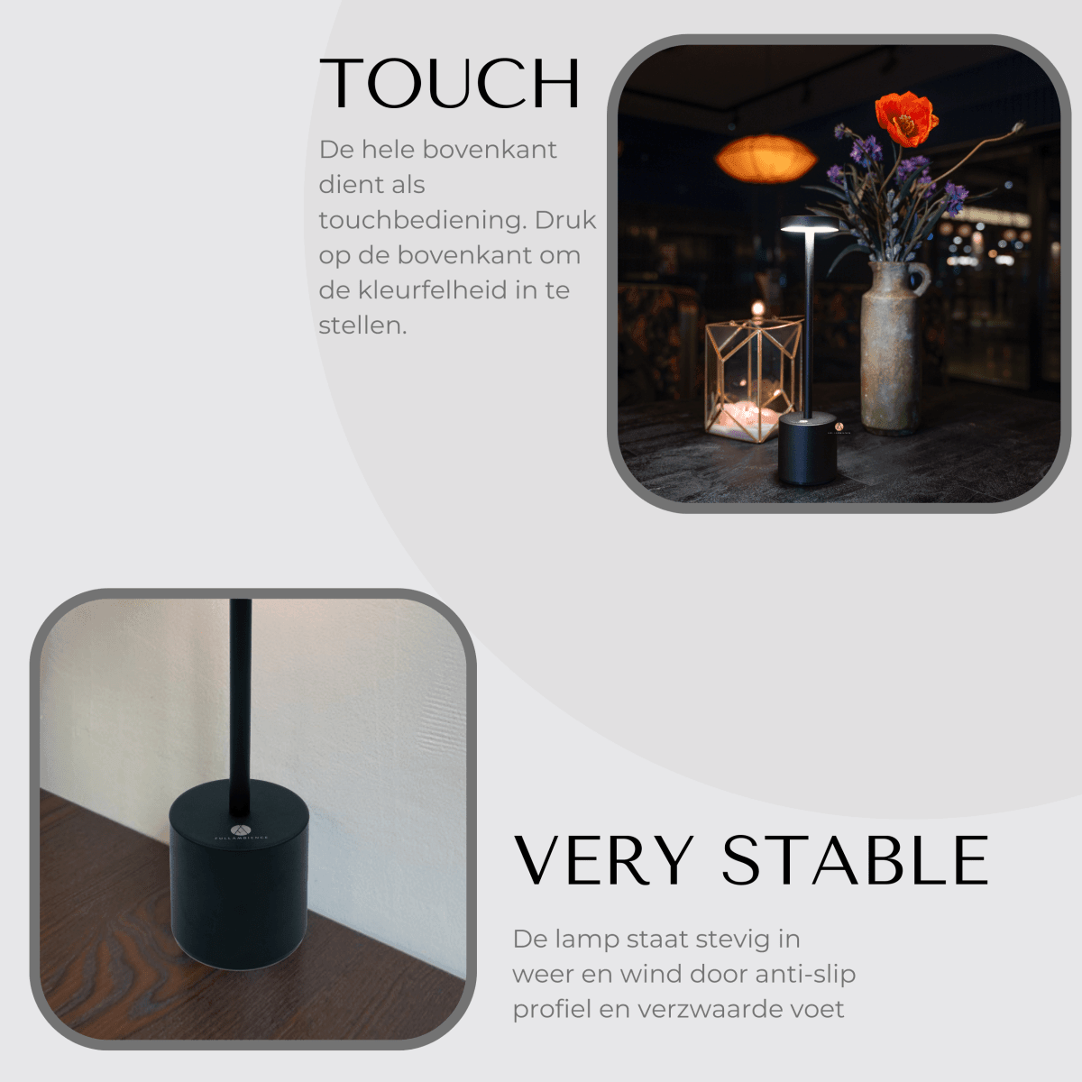 Fullambience Bright Oplaadbare Tafellamp 3 LED-kleuren Zwart - Fullambience